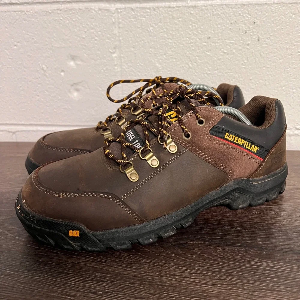 Caterpillar Mens Steel Toe Work Shoes Brown Leather P90330 ASTM EH Size 11